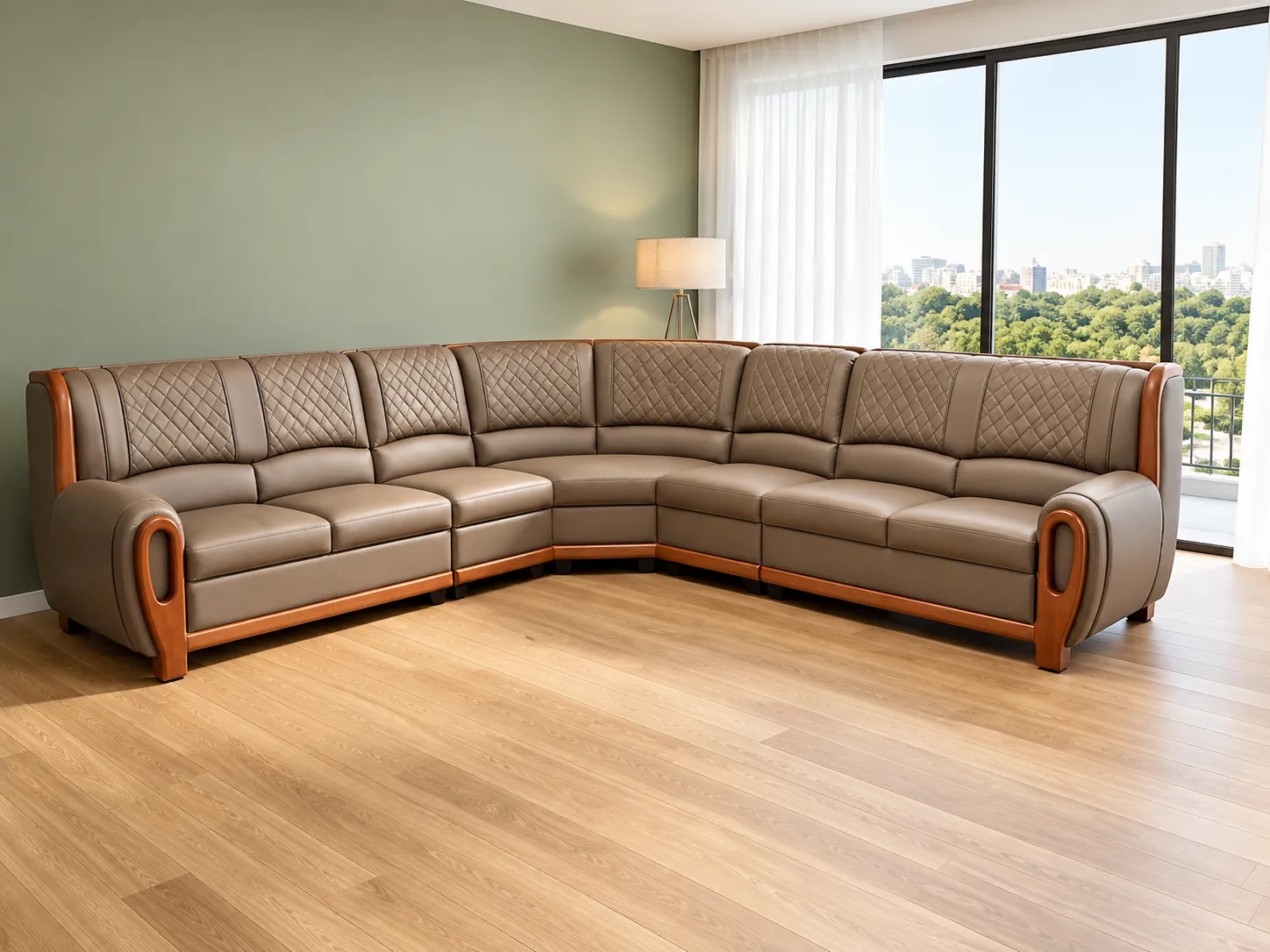 Premium Sofa 1 contemporary curved sectional living room sofa with quilted backrest