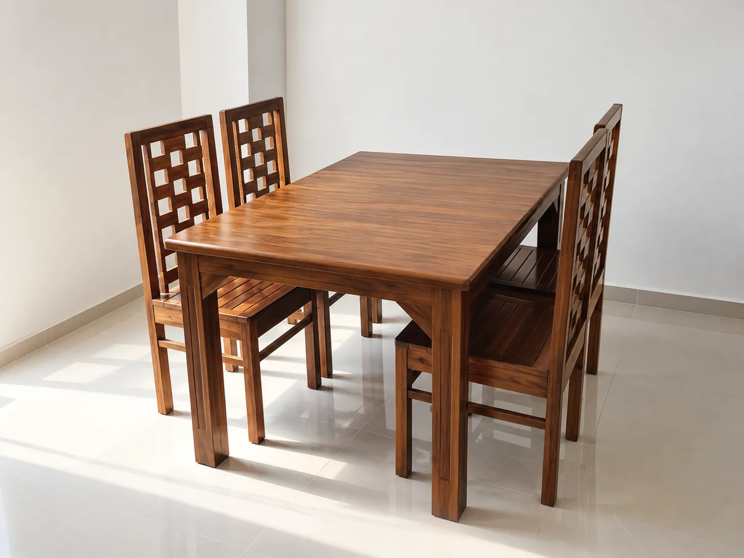 Kallingal Scandinavian style solid teak wood 4-seater dining table with tapered legs