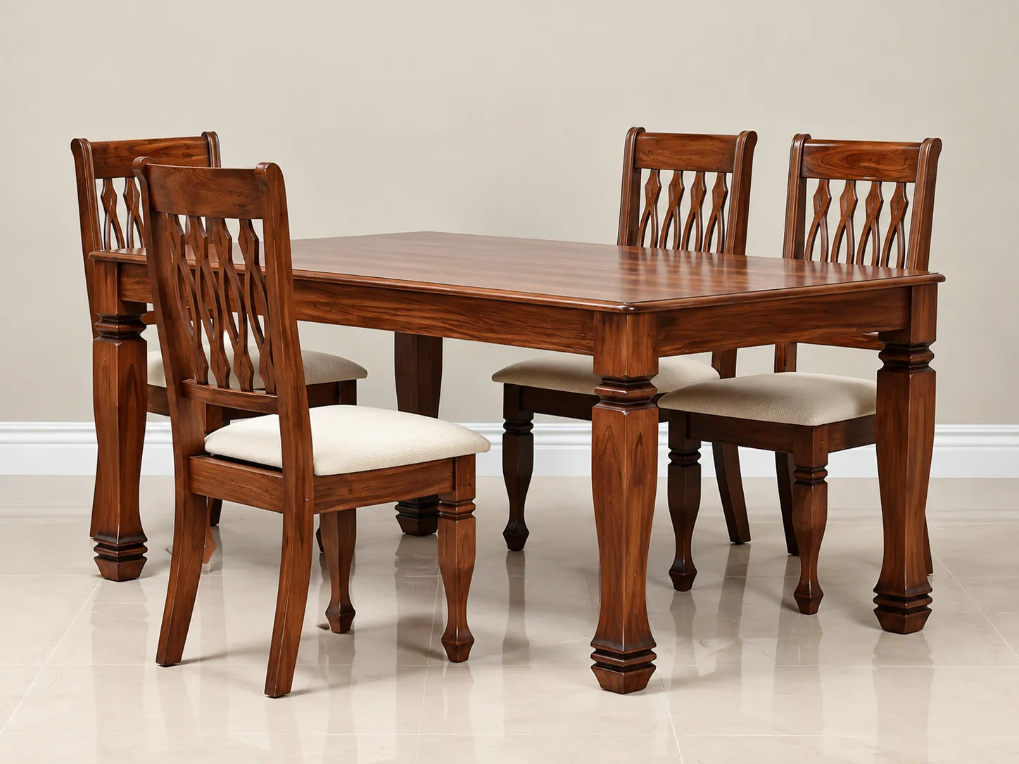 Kallingal studio apartment 4-seater wooden dining table with space-saving tuck-under chairs