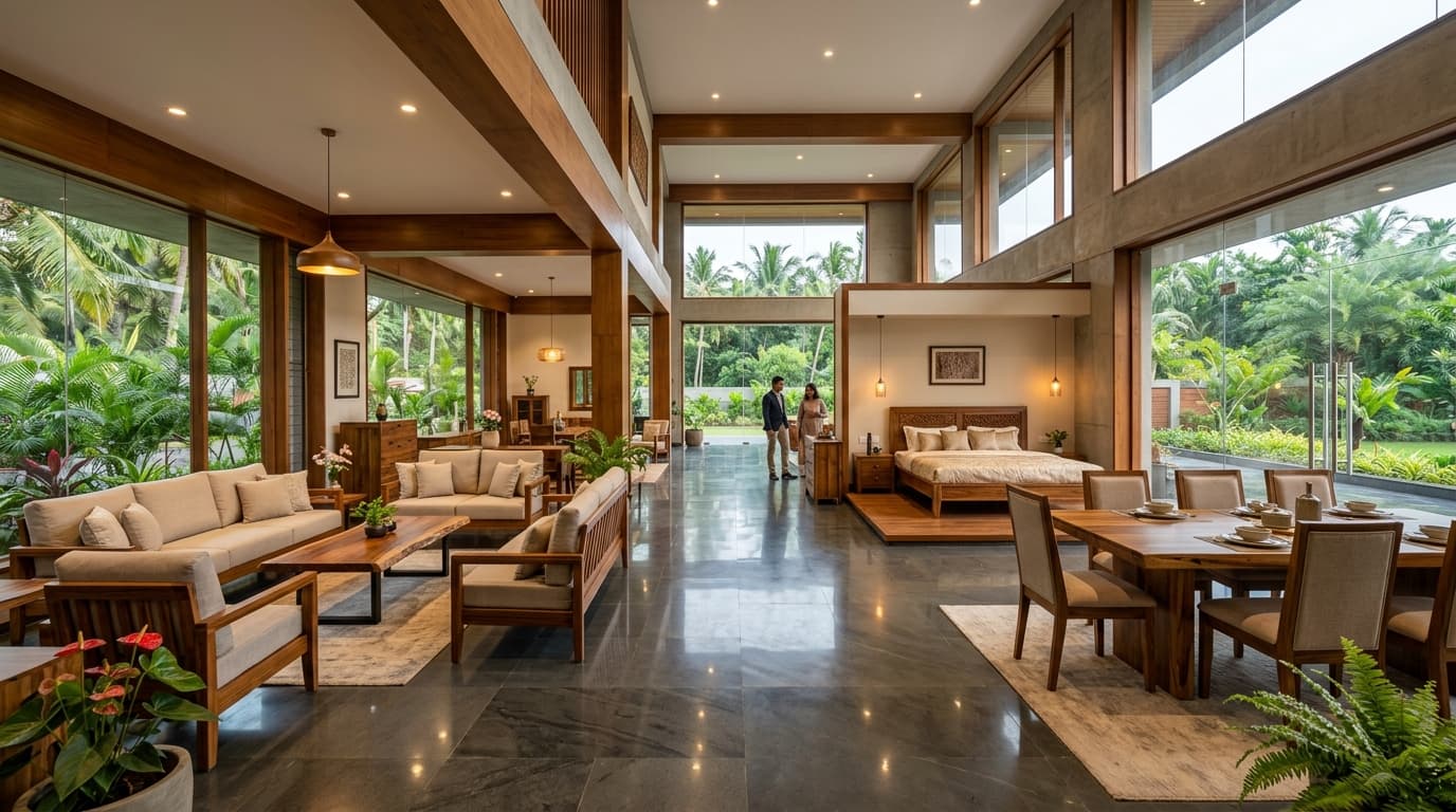 Spacious and elegant Kallingal Furniture showroom gallery in Tamil Nadu