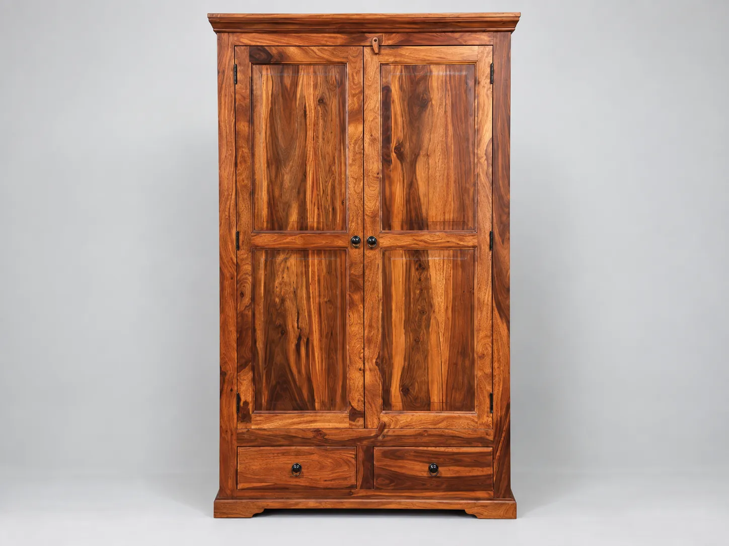 Kallingal Classic 2-Door Almirah 1 - Solid Teak Wood Wardrobe Kallingal solid teak wood 2-door bedroom almirah with brass handles and internal drawer locker