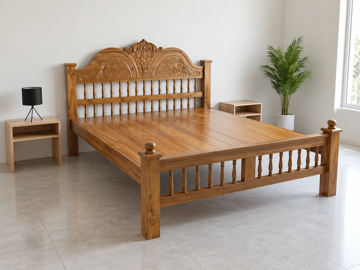 Kallingal Minimalist Queen Cot 10 - Low Profile Platform Cot Kallingal minimalist Scandinavian inspired teak wood queen cot with low-profile platform frame