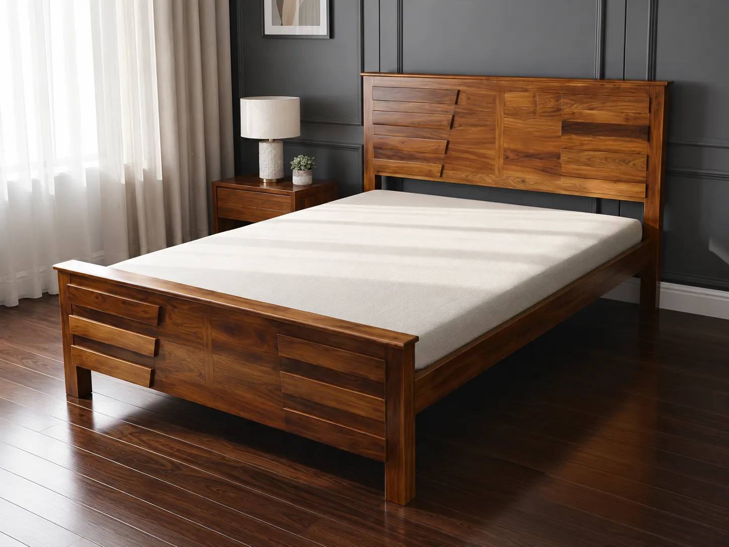 Kallingal Colonial Classic Cot 12 - Colonial Style Teak Bed Kallingal colonial style solid teak cot with turned wooden posts and curved crown headboard