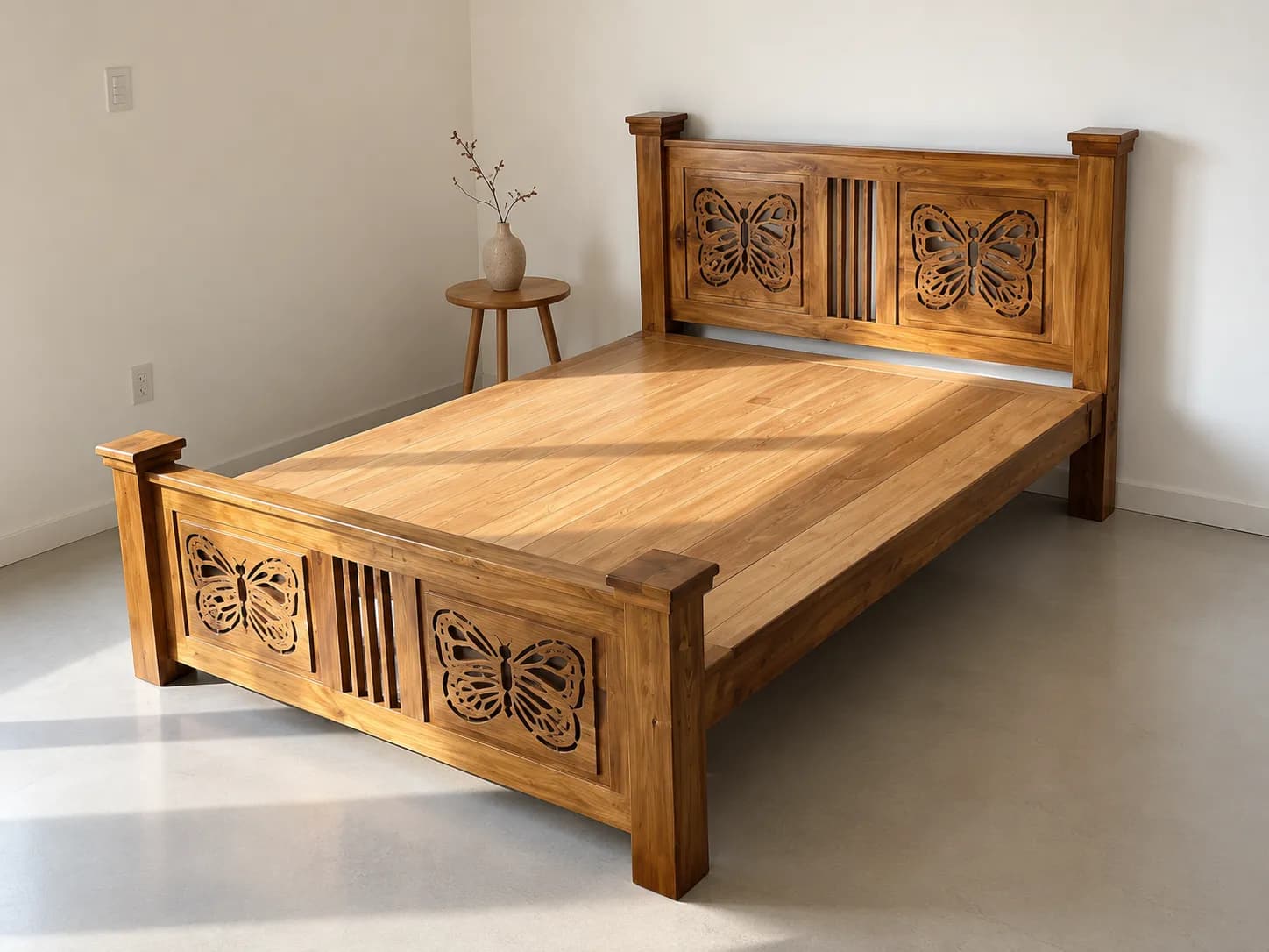 Kallingal Urban Queen Cot 14 - Compact Teak Bed Frame Kallingal urban compact queen cot with rounded safety corners and solid teak frame