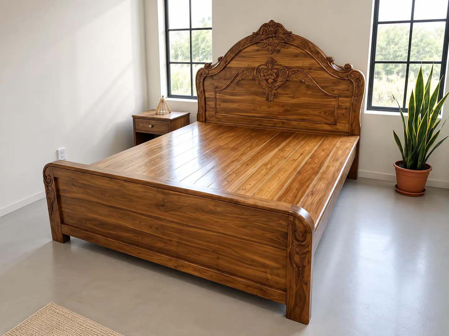 Kallingal Signature King Cot 17 - Dark Teak King Bed Frame Kallingal signature king cot in dark teak finish with sturdy center beam support
