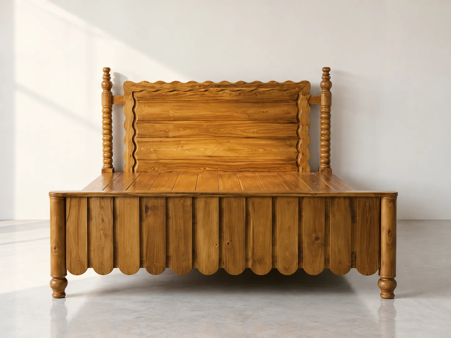 Kallingal Heritage Masterpiece Cot 20 - Heirloom Teak Wood Cot Kallingal flagship solid Nilambur teak master cot with heirloom construction and carved finials