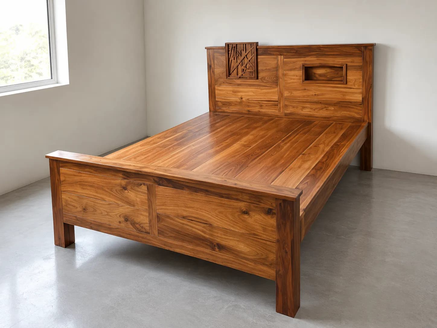Kallingal Storage Box Bed 3 - Teak Wood Bed with Storage Kallingal solid teak box cot with spacious hydraulic under-bed storage compartments
