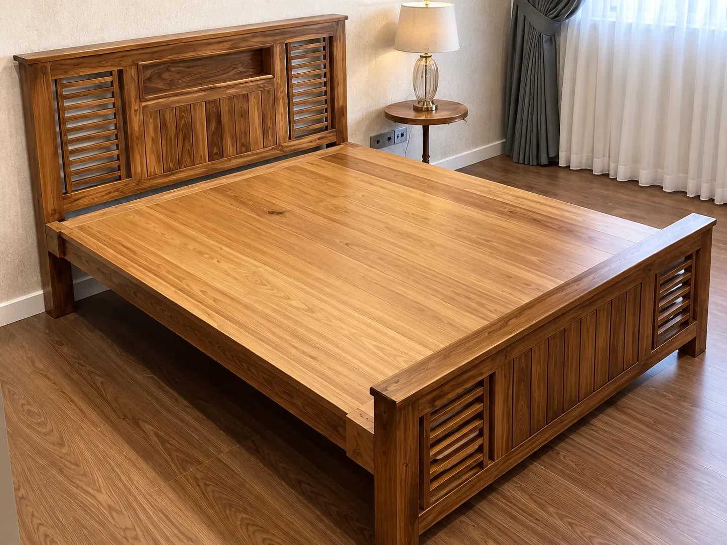 Kallingal Storage Master Cot 7 - Heavy Duty Teak Storage Bed Kallingal heavy-duty solid teak box bed with dual drawer side storage and plush headboard frame