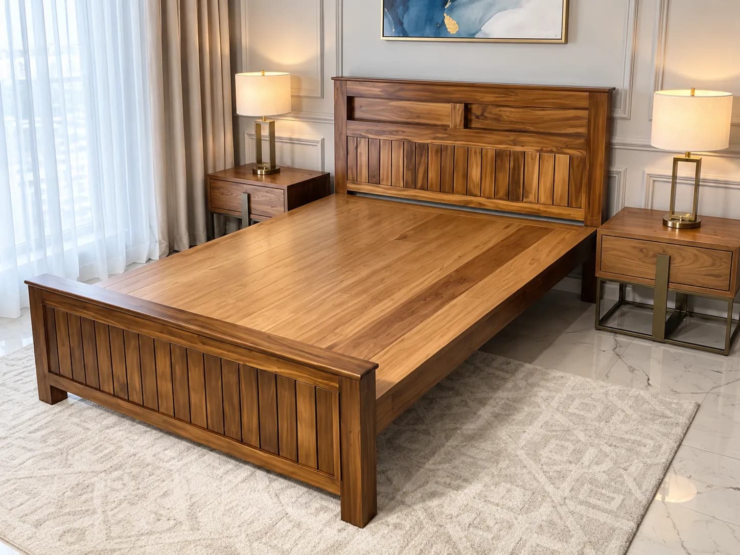 Kallingal Carved Heritage Cot 8 - Vintage Teak Bed Frame Kallingal vintage artisan-carved solid teak wood cot with floral motifs on headboard and footboard