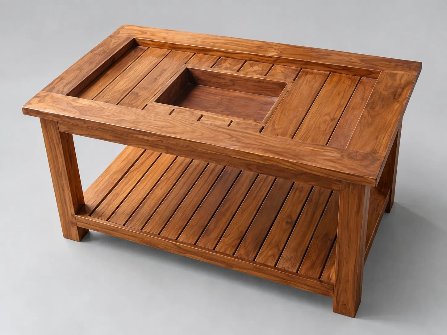 Kallingal Floral Motif Carved Teapoy 12 - Floral Carved Teapoy Kallingal intricate floral border carved solid wood coffee table in dark walnut polish