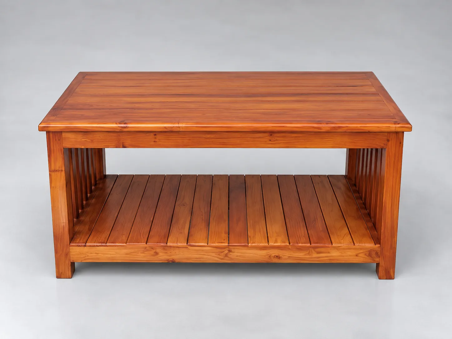 Kallingal Royal Crest Carved Teapoy 16 - Royal Crest Teak Teapoy Kallingal royal crest carved wooden center table with heavy solid teak turned columns