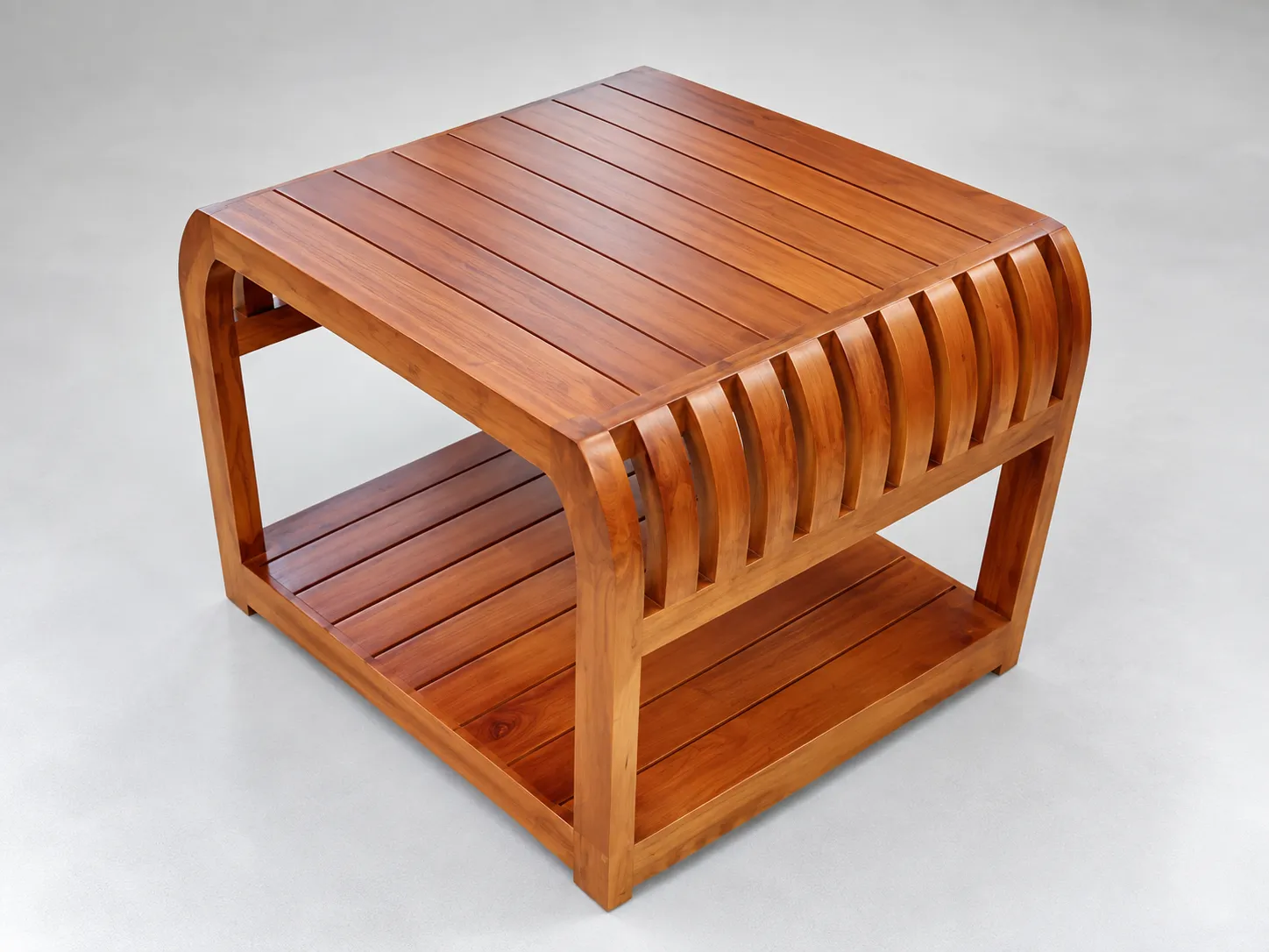 Kallingal Heritage Carved Teapoy 4 - Hand-Carved Teak Coffee Table Kallingal traditional hand-carved solid teak teapoy with ornamental floral legs