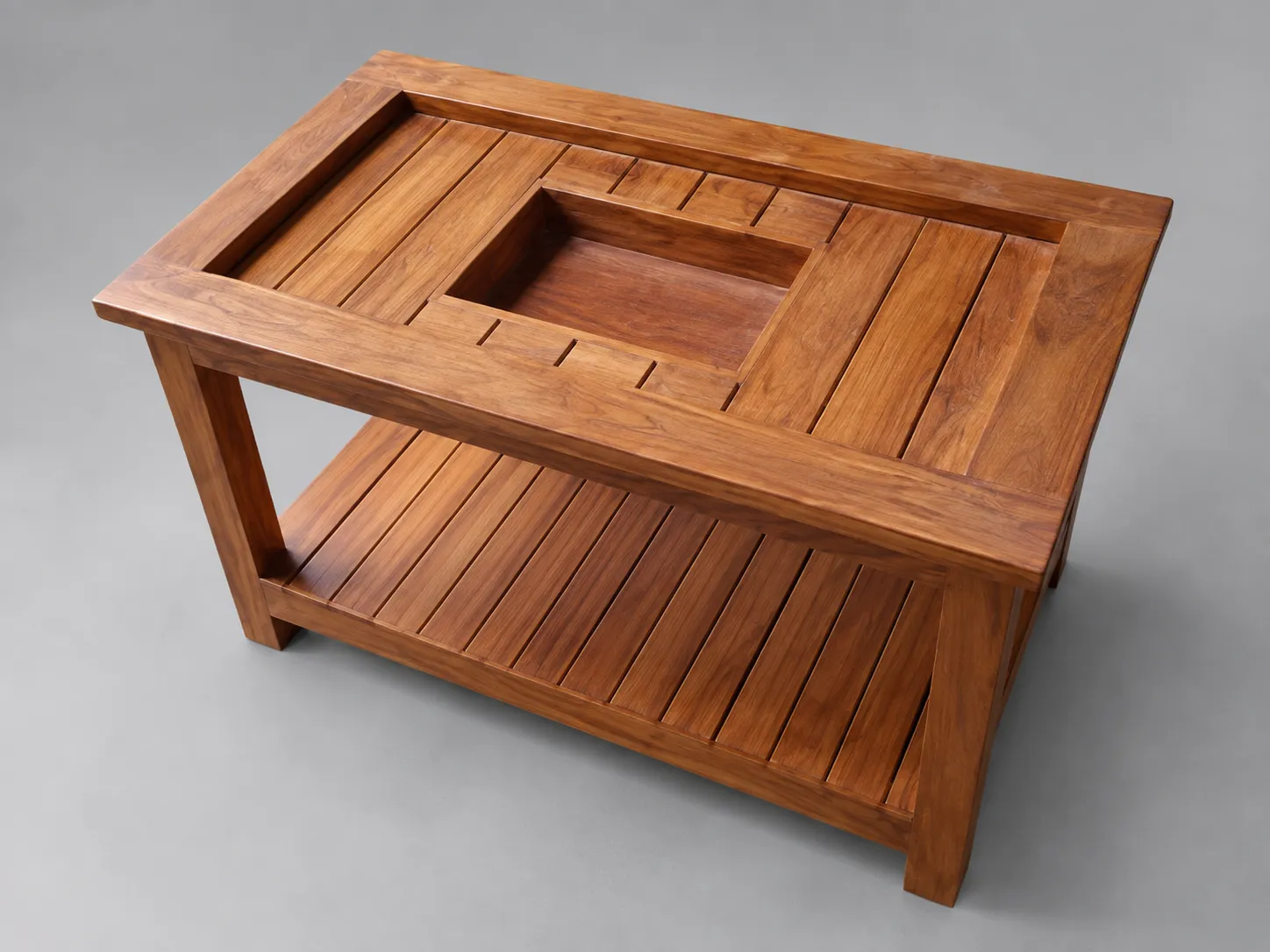 Kallingal Multi-Tier Storage Teapoy 7 - Two-Tier Teak Coffee Table Kallingal two-tier solid wood coffee table with ample bottom shelf for living room decor