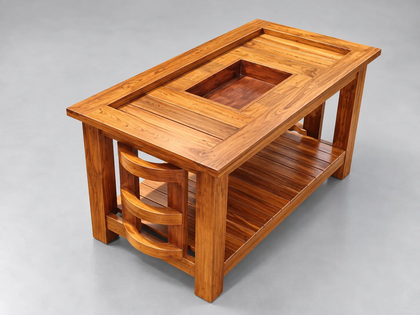 Kallingal Ornate Traditional Teapoy 8 - Antique Finish Teak Teapoy Kallingal antique finish teak teapoy with brass corner brackets and hand-turned legs
